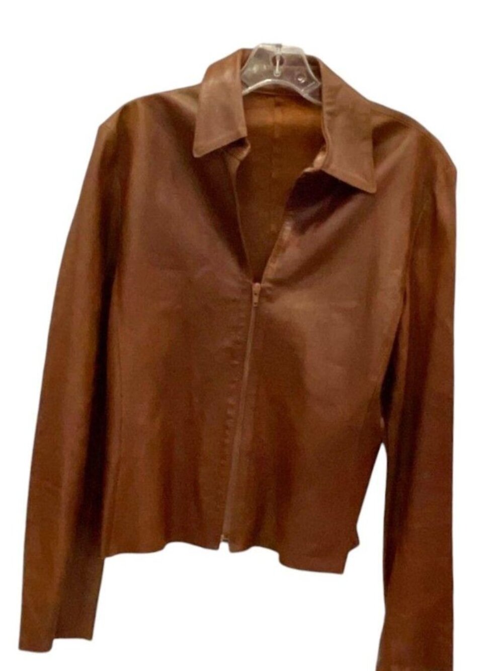 VTG Made in Italy Brown Leather Jacket Raw Hem Zip Moto Festival Boho IT 46 /S-M